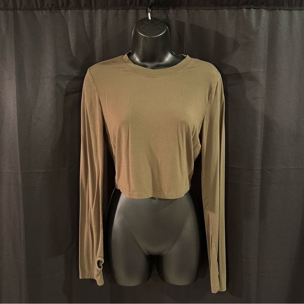 forest green Long Sleeve Crop Top